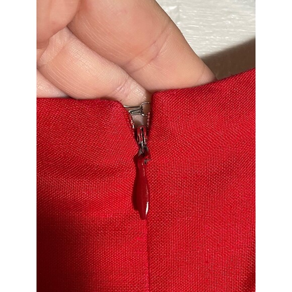 Vintage Jennifer Eden Red Sleeveless Maxi Dress Faux Button Slit High Neck 90s - Picture 7 of 16